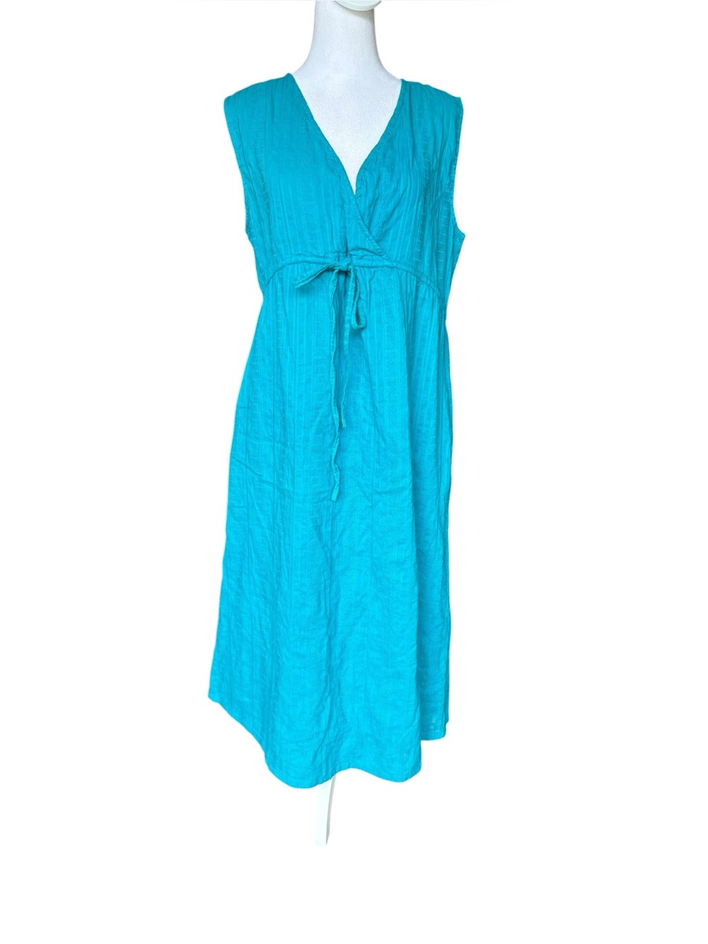 Expressions Catalog Cotton Midi Dress Blue V Neck Sleeveless Womens Large